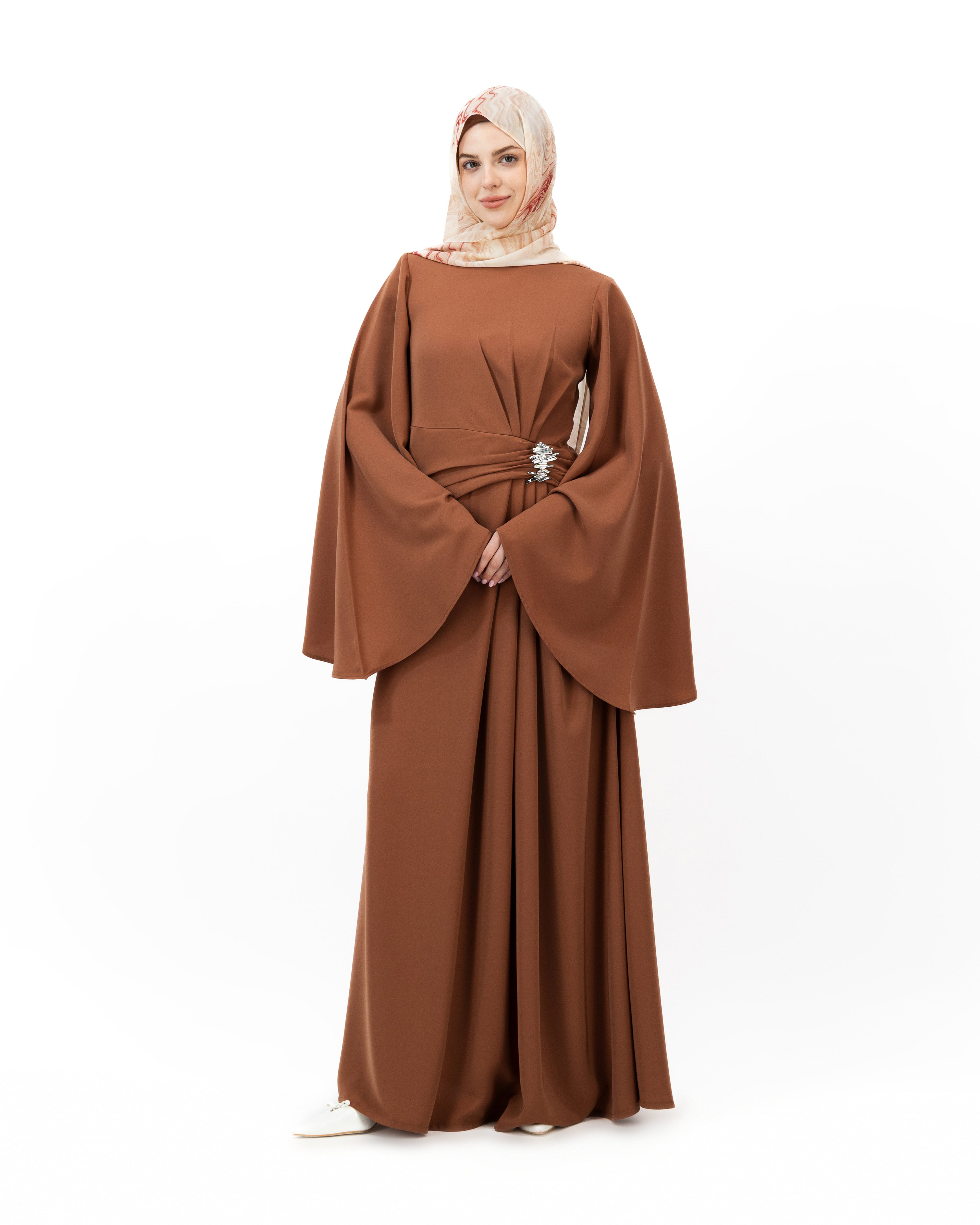 maxi dress long sleeve modest Long Sleeve Flowy Modest Empire Waist Maxi Dress Gown Abaya - NT009